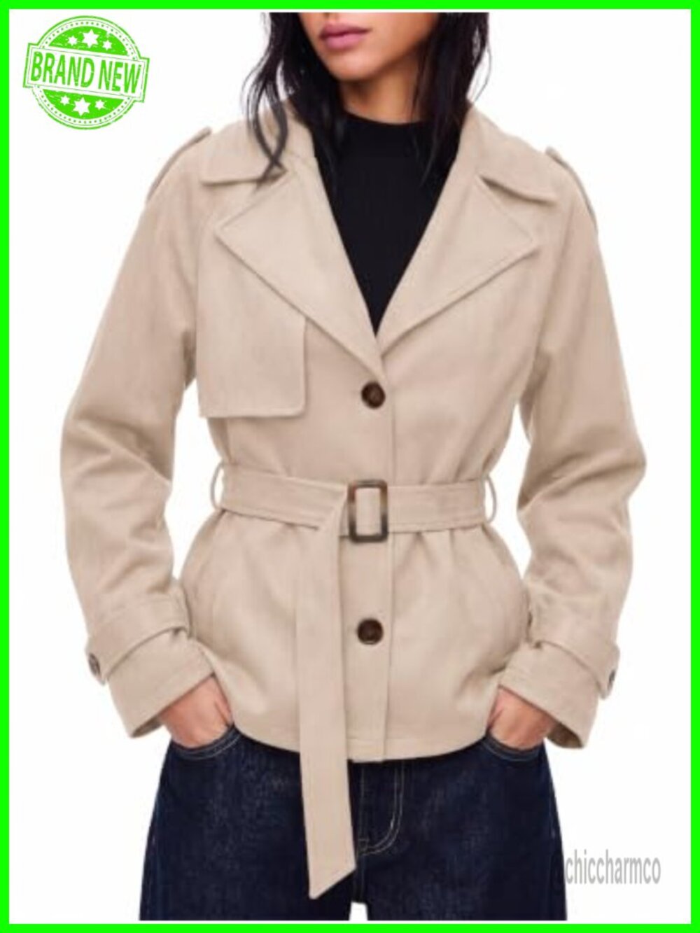 Women's Faux Suede Trench Jacket with Belt Lightweight Fall Coat